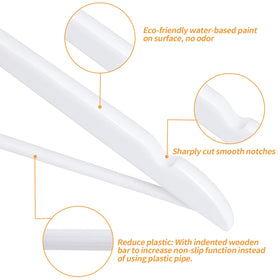 Smooth-finish wood hangers minimize snagging fabrics and preserve garment texture.