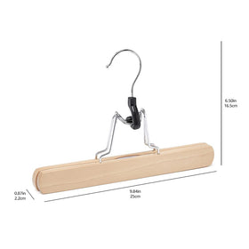 Amazon Basics wooden pants hanger with natural finish prevents creases.