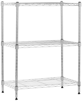 Amazon Basics 3-Shelf heavy-duty steel wire shelving with chrome finish for garage organization