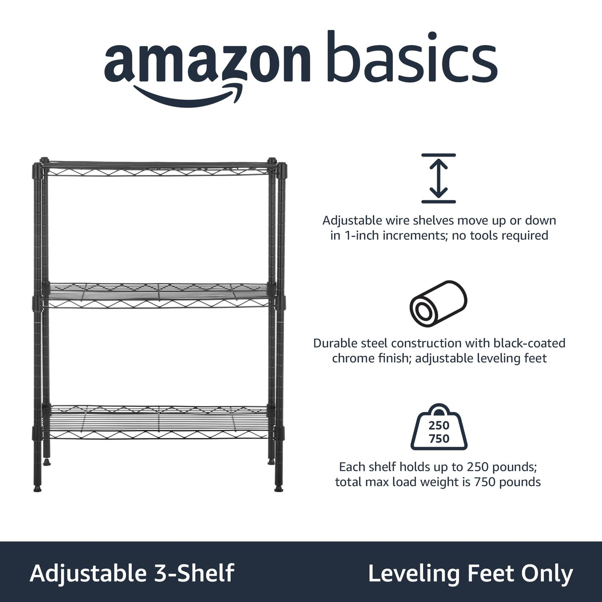 Amazon Basics rack with adjustable shelves for customizable storage height