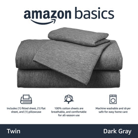 Amazon Basics fitted sheet demonstrating secure fit on standard twin mattress.