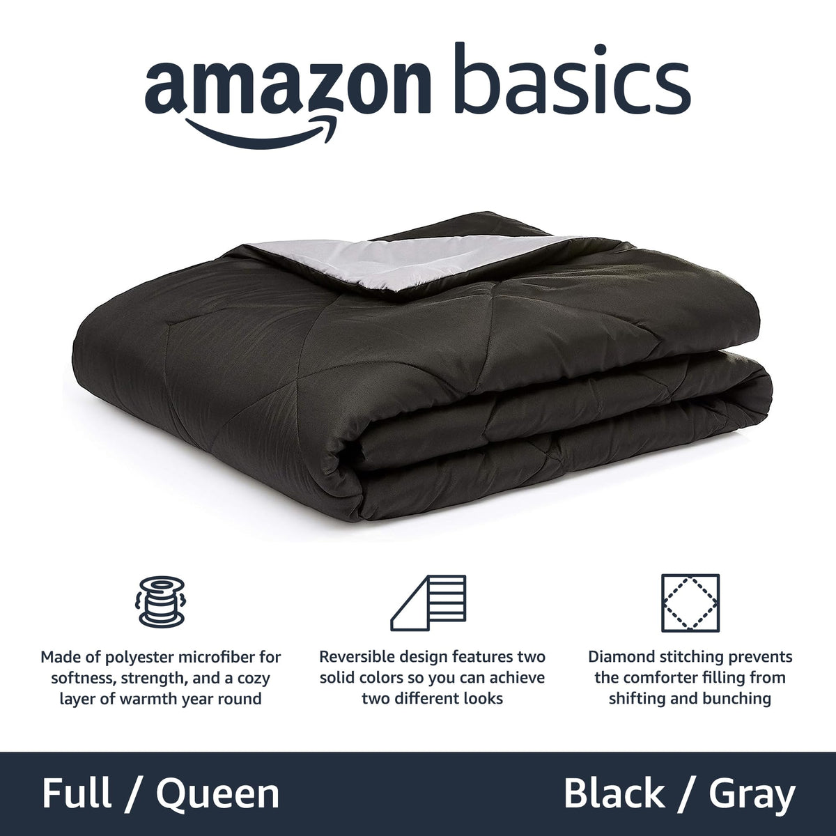 Amazon Basics comforter blanket features diamond stitching to keep the fill in place.