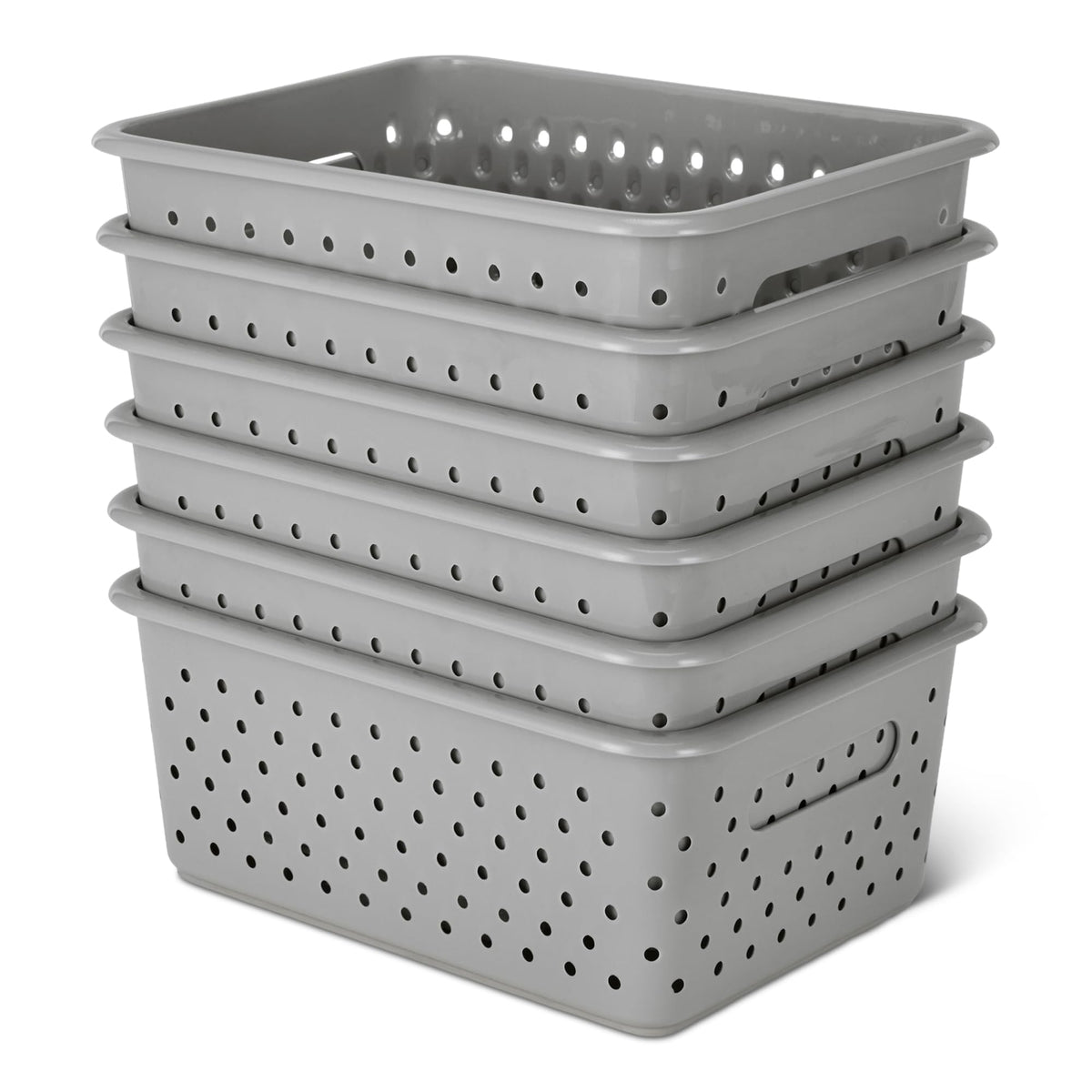 Amazon Basics decorative grey storage basket for stylish organization.