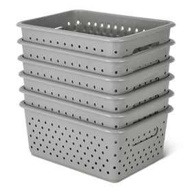 Amazon Basics decorative grey storage basket for stylish organization.