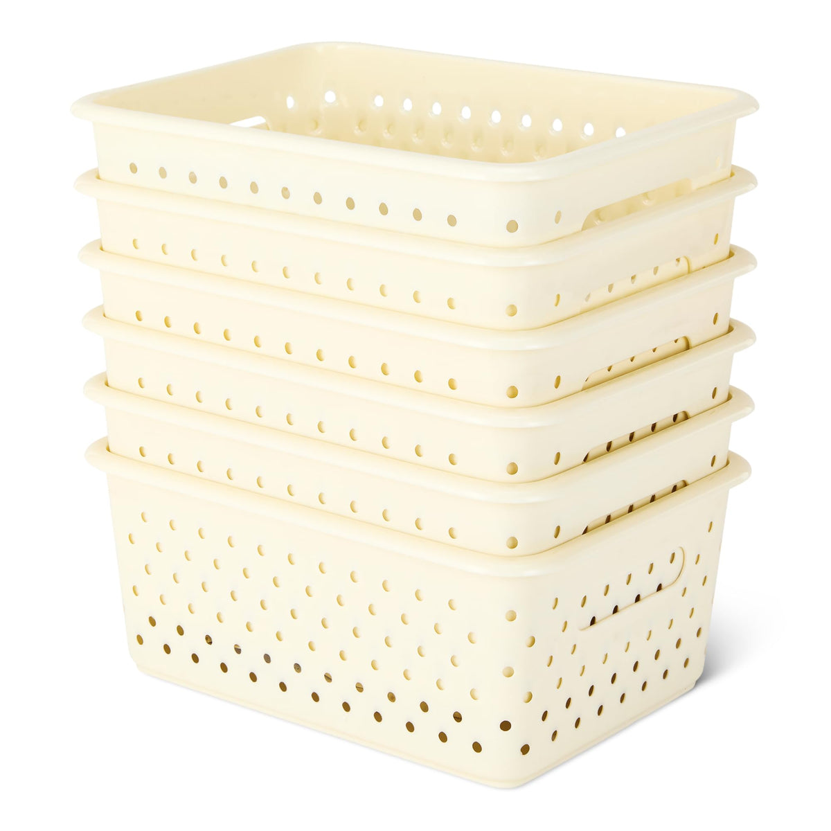 Amazon Basics ivory storage baskets, front view, ideal for tidy closets.