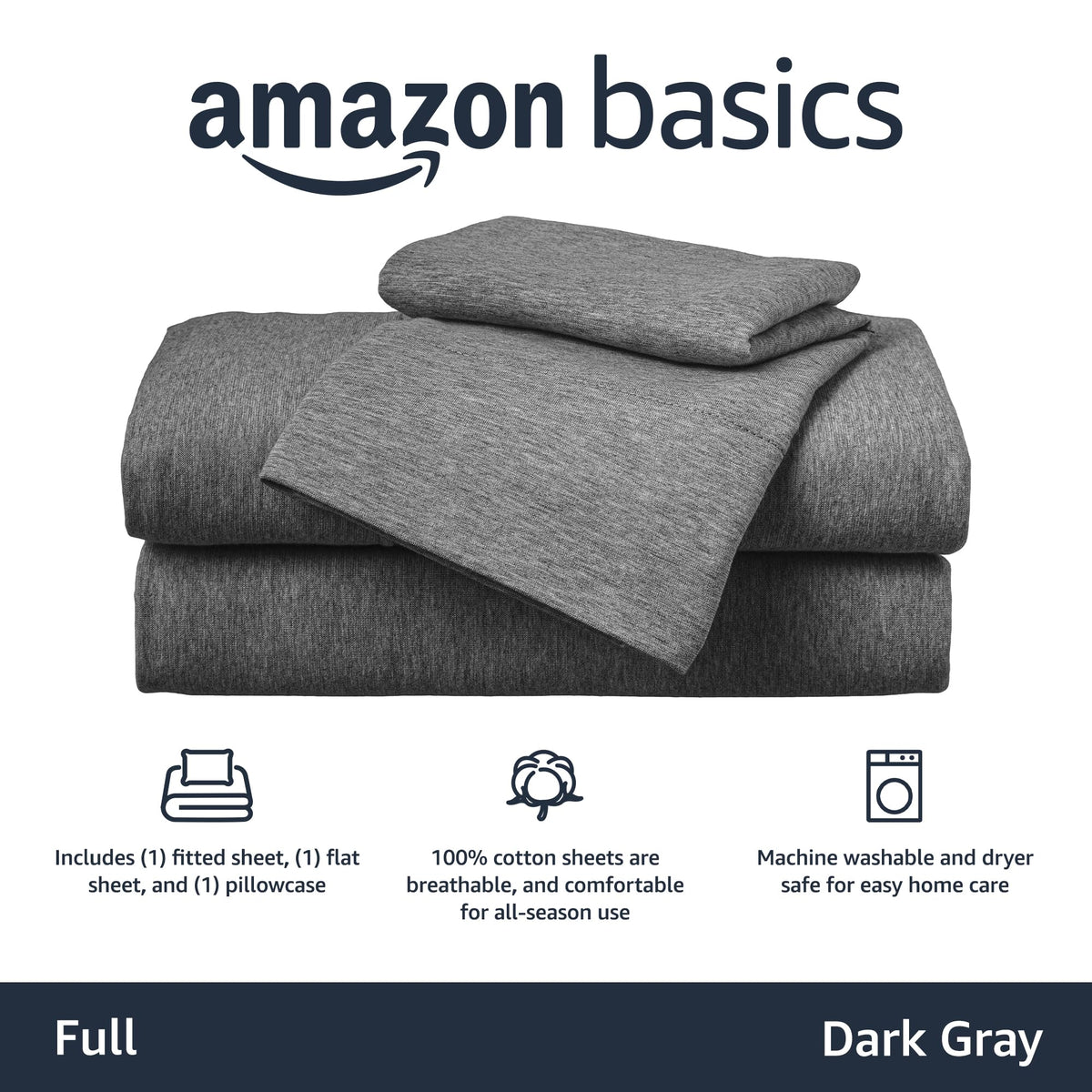 Amazon Basics pillowcase in dark gray highlights soft, durable finish