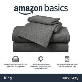 Amazon Basics pillowcase on king bed showing soft weave and easy care