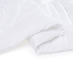 Amazon Basics machine-washable comforter shown for easy care
