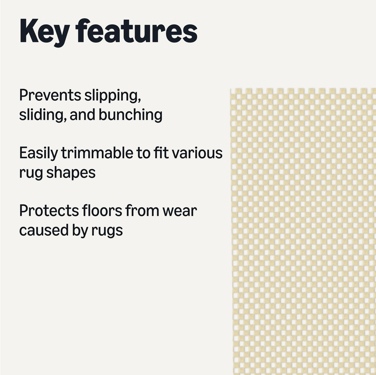 Texture close-up of Amazon Basics rug pad highlighting grip and durability