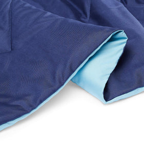 Amazon Basics comforter with OEKO-TEX certified materials on a bed.