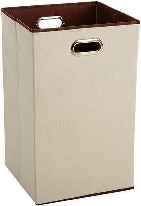 Amazon Basics rectangular foldable laundry basket top view, ideal for quick storage.