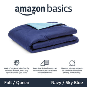 Amazon Basics soft reversible comforter in sky blue for easy styling.