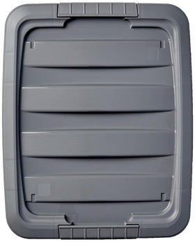 Amazon Basics stackable storage bin emphasizing space-saving design.