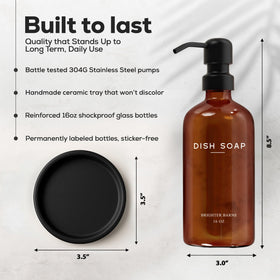 Amber glass dish soap dispenser with a 16oz capacity for refillable use.