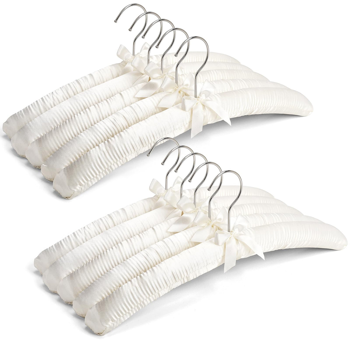 Amber Home 10-pack ivory satin padded hangers for full wardrobe display.