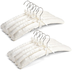 Amber Home 10-pack ivory satin padded hangers for full wardrobe display.