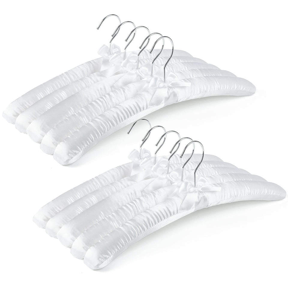 Amber Home 10-pack large white satin padded hangers 17in protect shoulders and keep garments smooth.