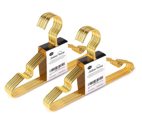 Amber Home 12-inch gold kids hangers pack neatly organizes children's wardrobe.