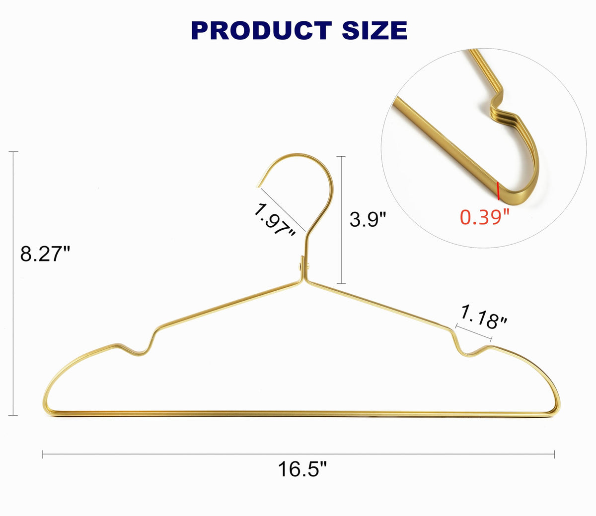 Amber Home 16.5-inch aluminum hanger close-up shows ultra-smooth surface.