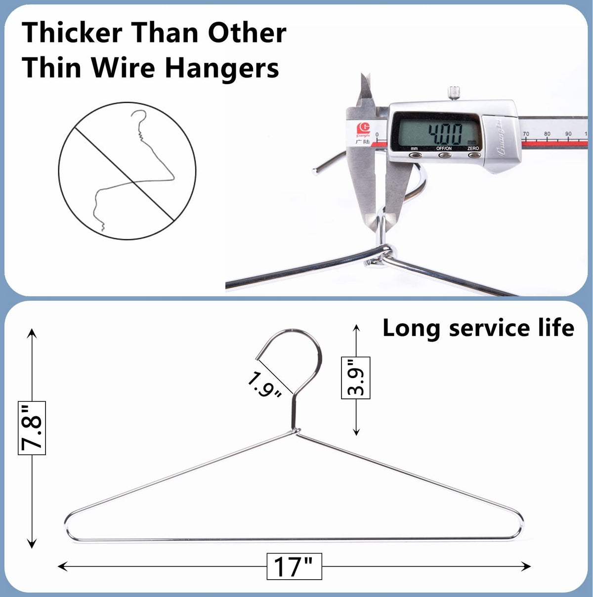 Amber Home 17-inch stainless steel shirt hangers with smooth chrome finish.