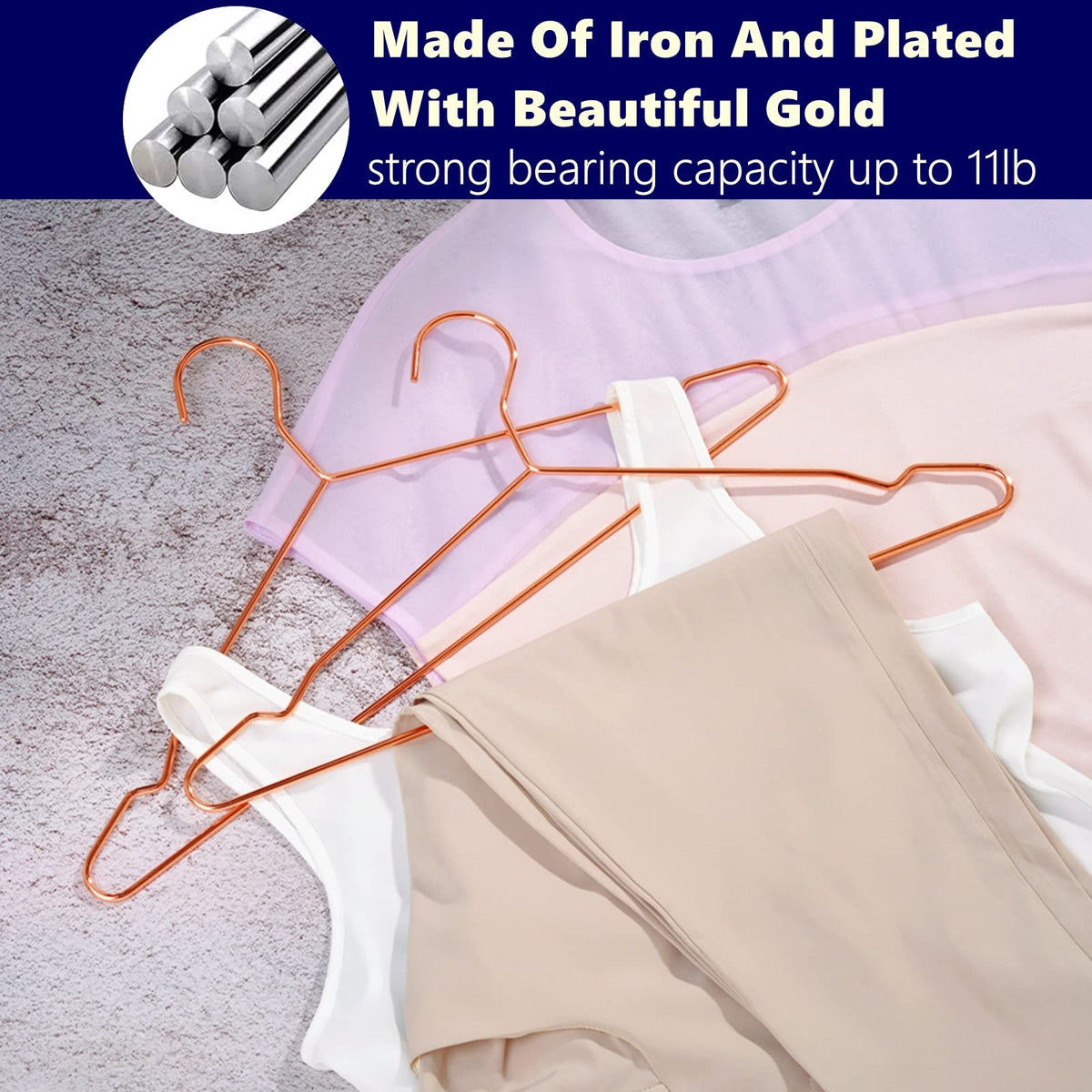 Amber Home 17-inch standard hangers supporting jackets and shirts.