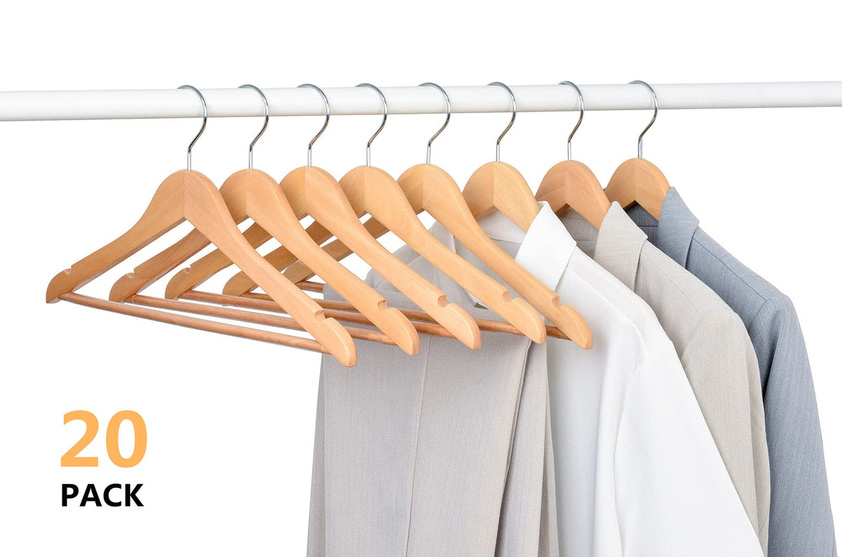 Amber Home 20-pack natural wood hangers in sturdy box packaging for safe shipping