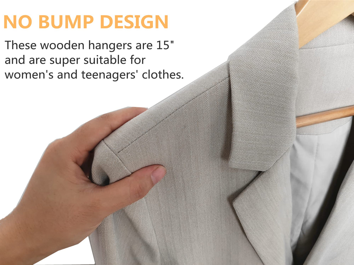 Amber Home 20-pack natural wood hangers with pant bar to reduce creasing