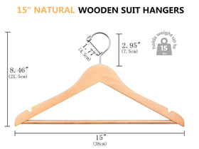 Amber Home 20-pack natural wood hangers with shoulder design preserving garment shape