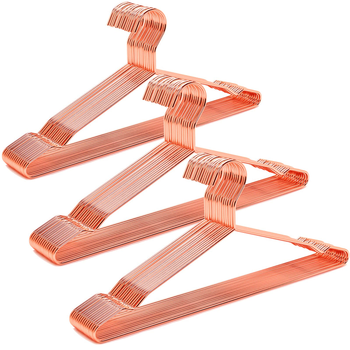 Amber Home 30-pack rose gold hangers on a closet rod for organized storage.
