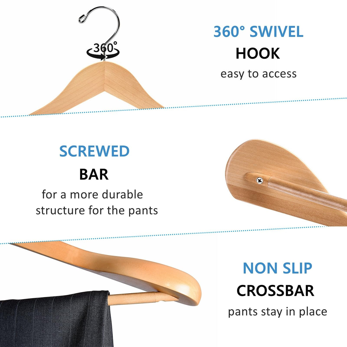 Amber Home 360-degree swivel hook for easy garment viewing.