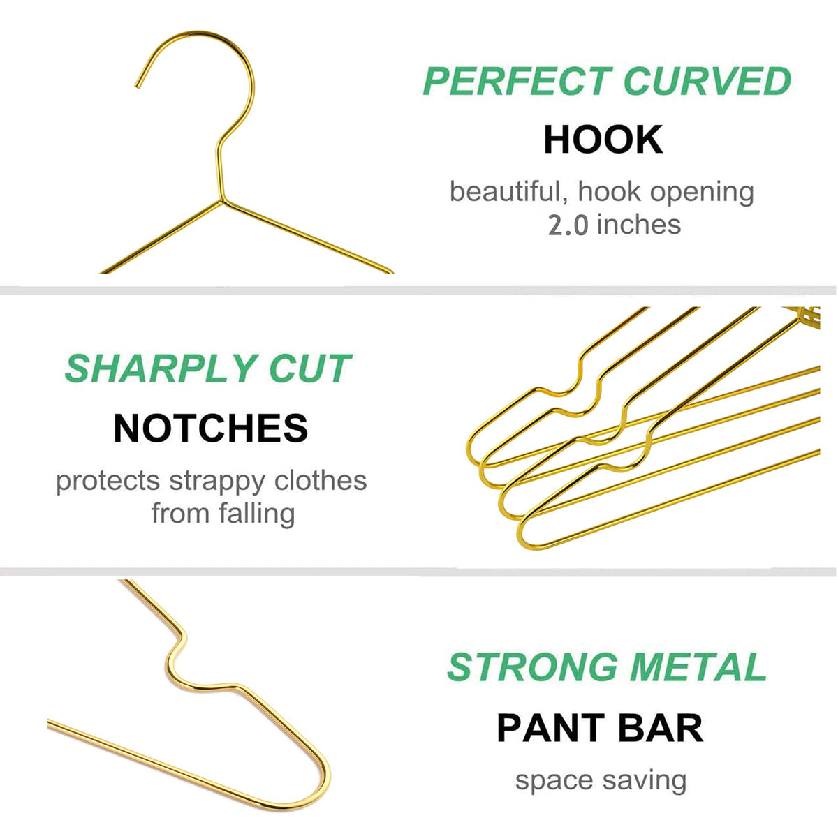 Amber Home bilateral-notches hangers secure thin straps and prevent slipping.