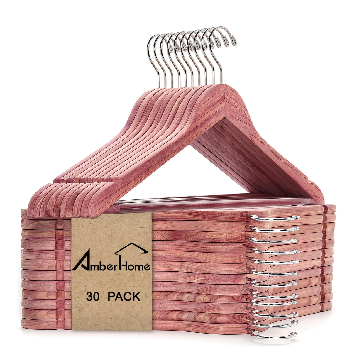 Amber Home cedar coat hangers pack for space-saving closet organization.