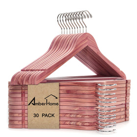 Amber Home cedar coat hangers pack for space-saving closet organization.