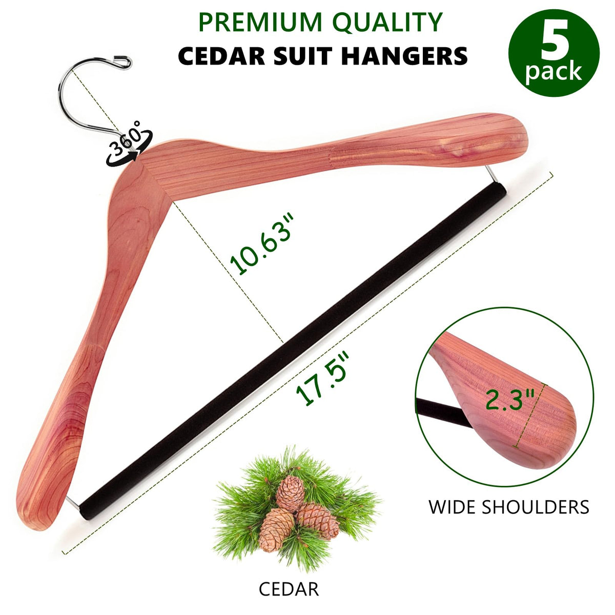 Amber Home cedar hanger with 360-degree swivel hook for easy access.