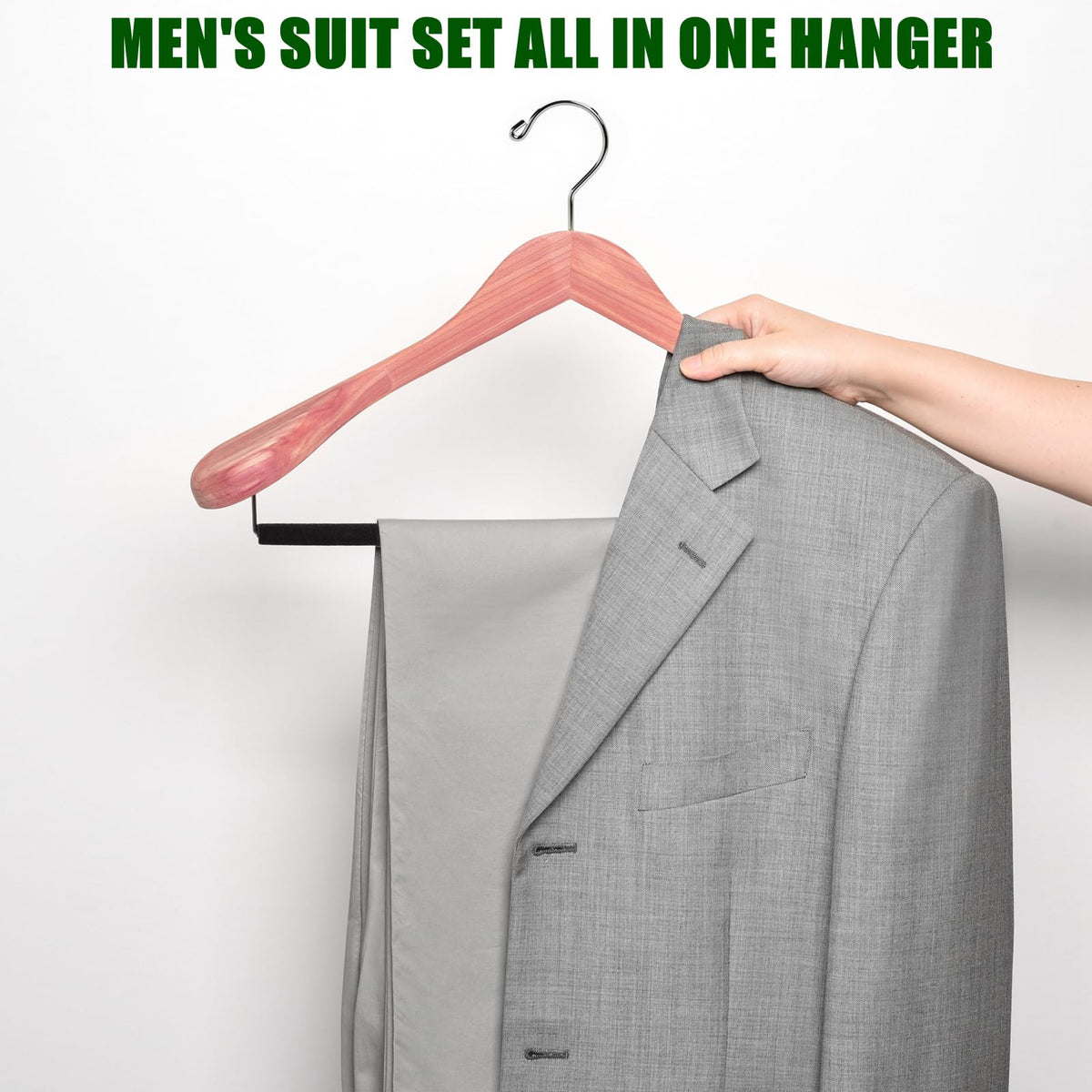 Amber Home cedar hanger provides sturdy support for heavy coats.