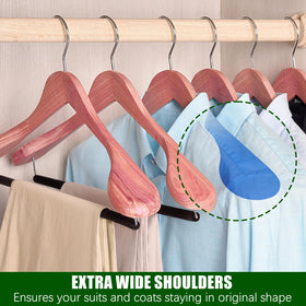 Amber Home cedar hanger features non-slip brown velvet bar for pants.