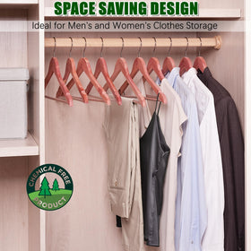 Amber Home closet organization wood hangers for shirts and dresses.