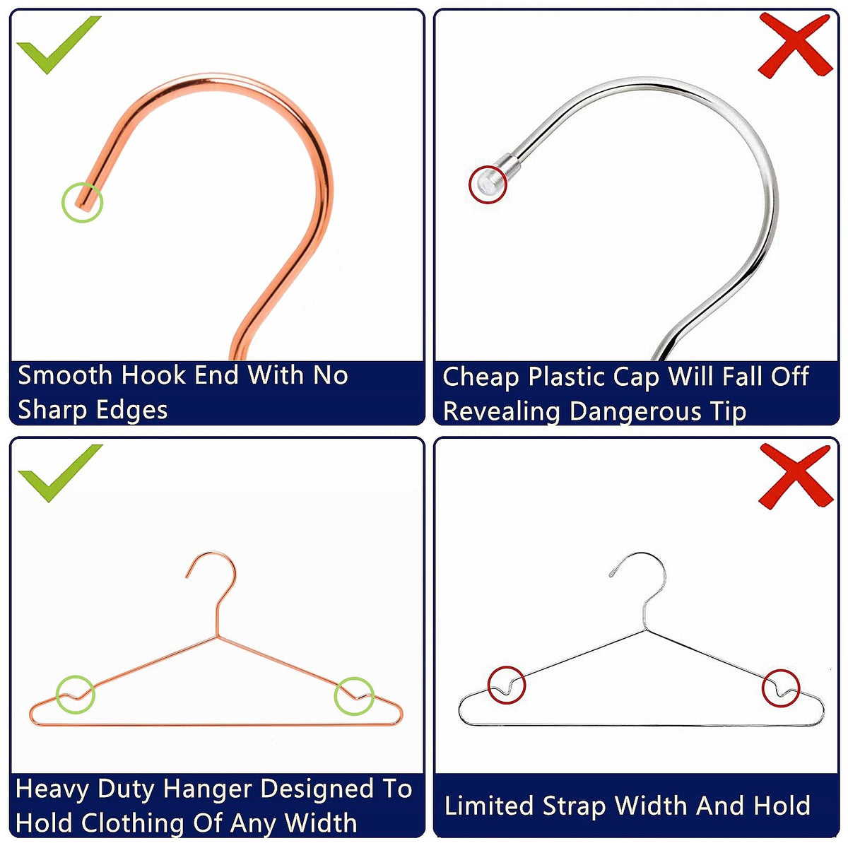 Amber Home copper coat hangers with smooth hook edges.
