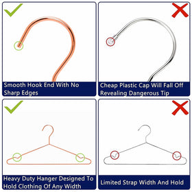 Amber Home copper coat hangers with smooth hook edges.