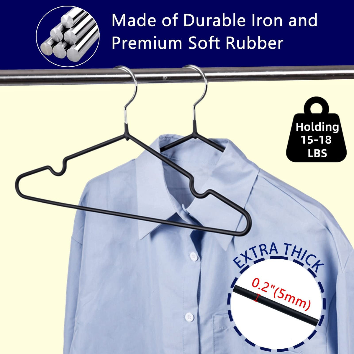 Heavy-duty iron Amber Home hanger resists deformation under bulky coats.