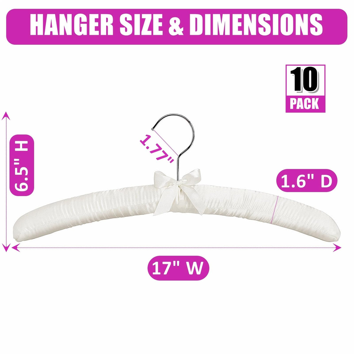 Amber Home ivory satin hanger with bow design highlights delicate garments.