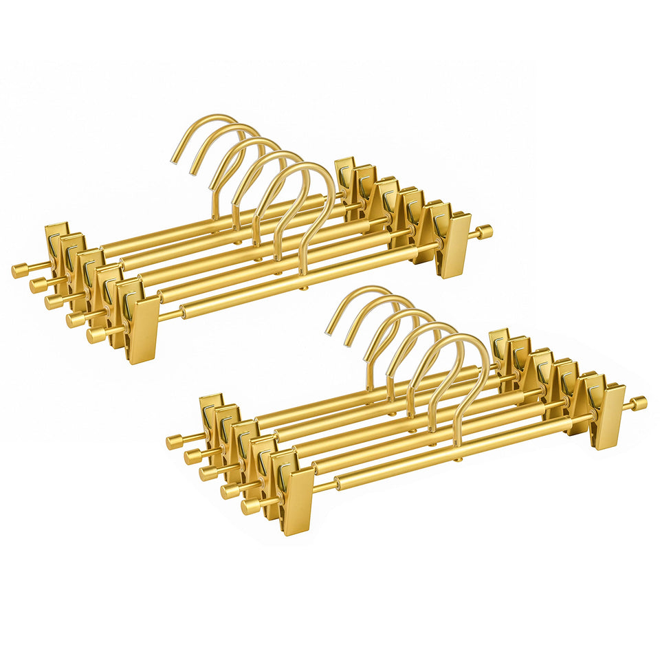 Amber Home matte gold aluminum pants hanger with 12.2-inch length for sturdy trouser organization.
