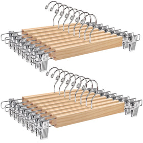 Amber Home wooden pant hanger with slim flat body for efficient closet organization