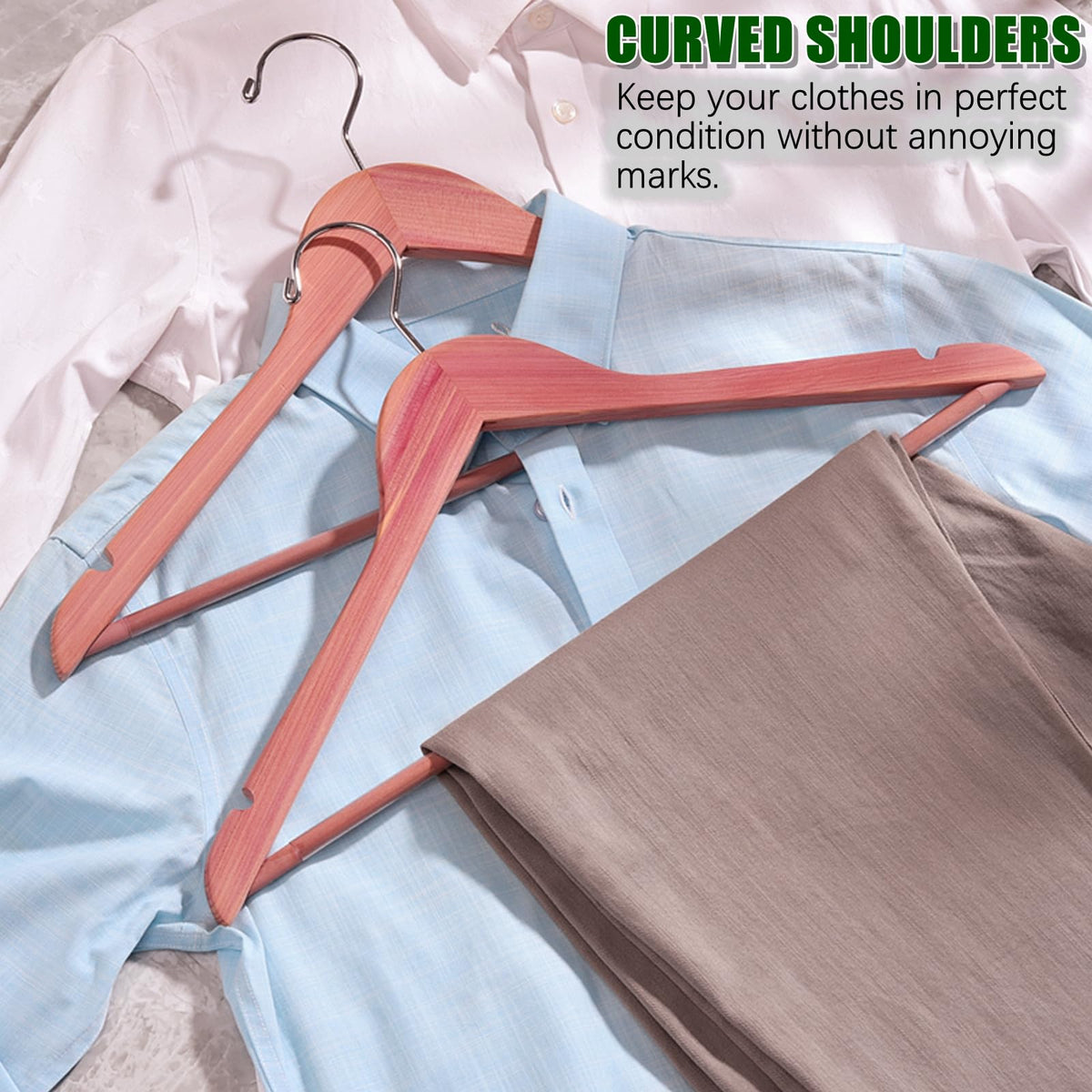 Amber Home wood hangers with vinyl-covered pant bar prevents slips.