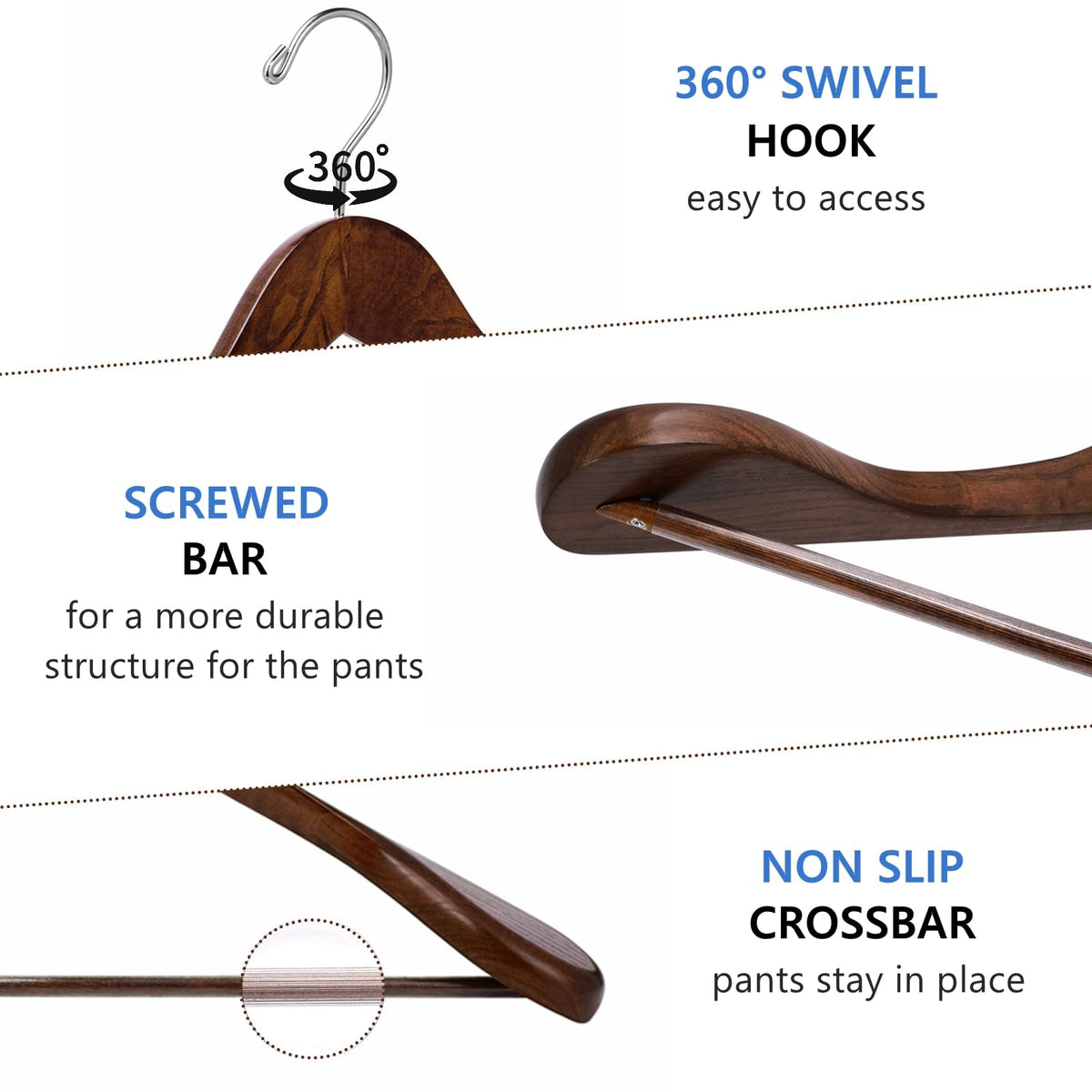 Amber Home pants-bar non-slip hanger keeps pants secure and crease-free.