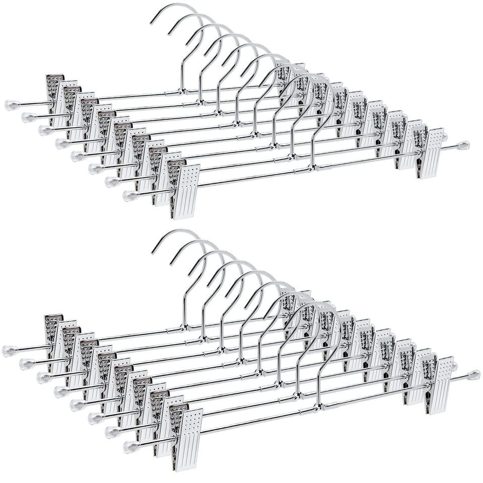 Amber Home 50-pack metal pant hangers with clips showing sturdy chrome finish for secure grip.