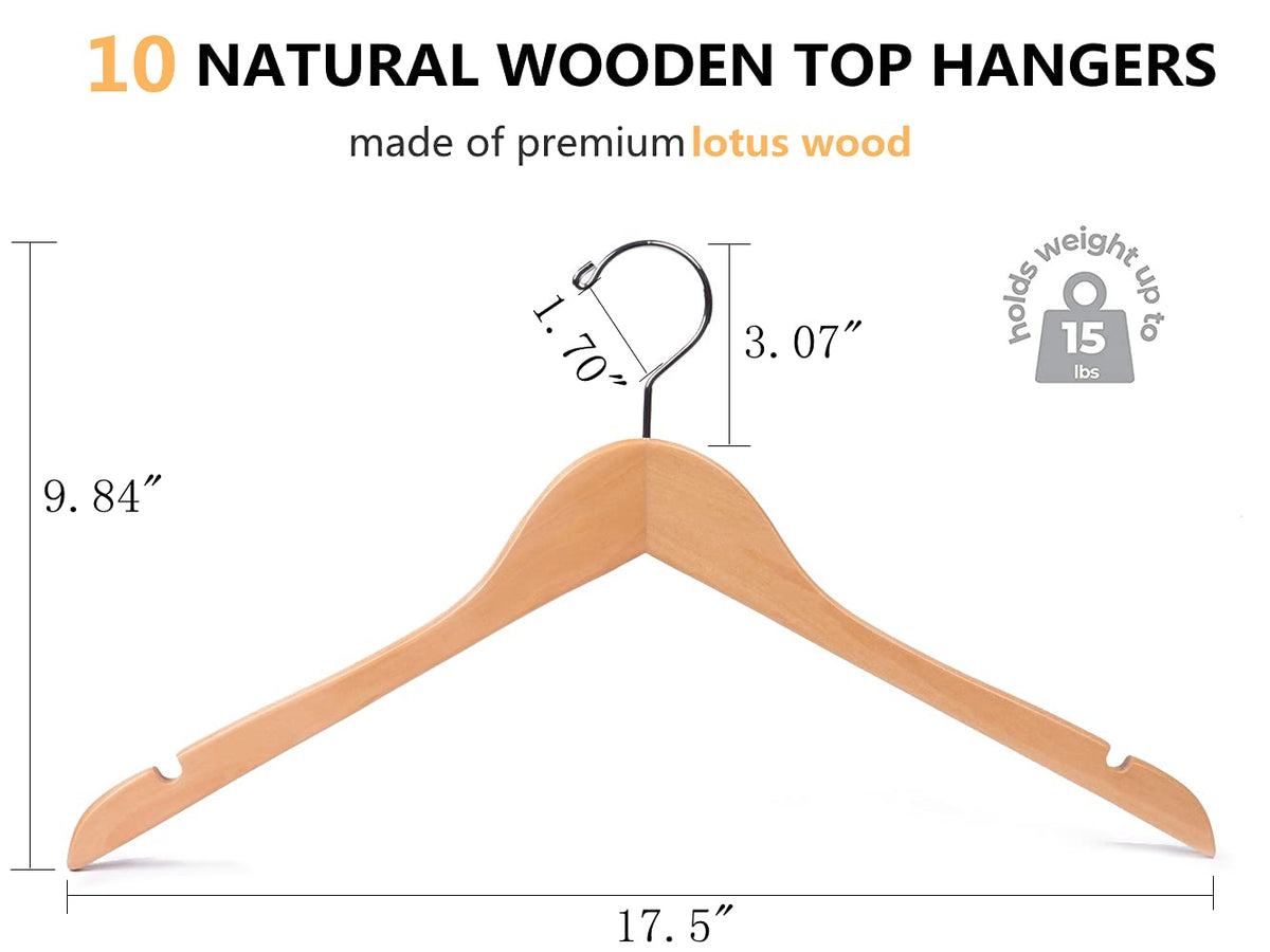 Amber Home premium lotus wood hangers with anti-rust 360-degree hook for long-lasting use.