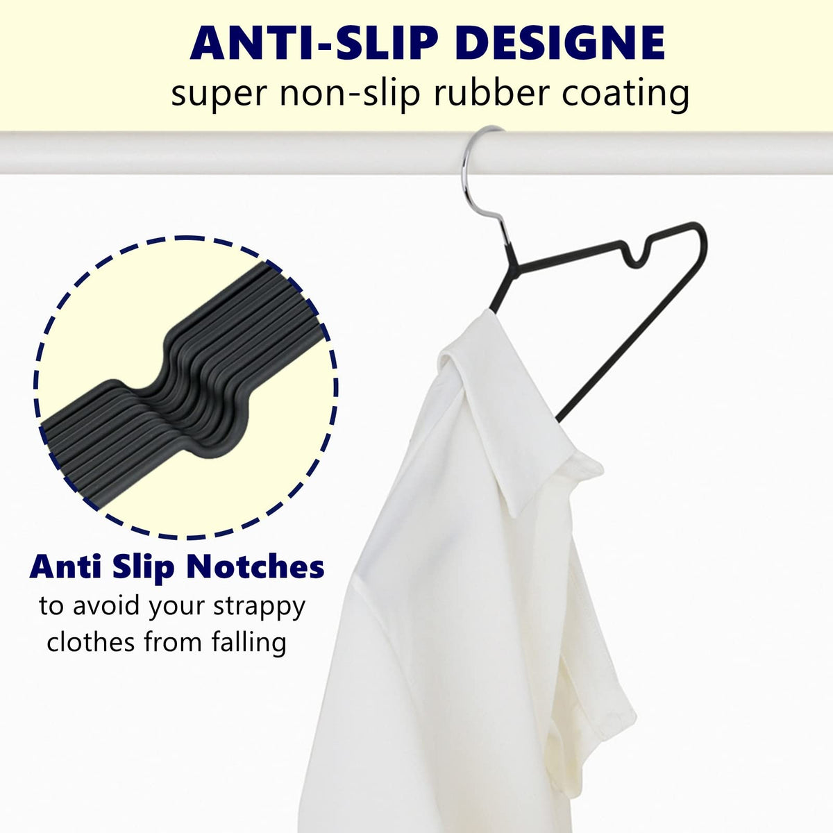Slim 0.2-inch thick Amber Home hanger saves closet space while keeping garments neat.