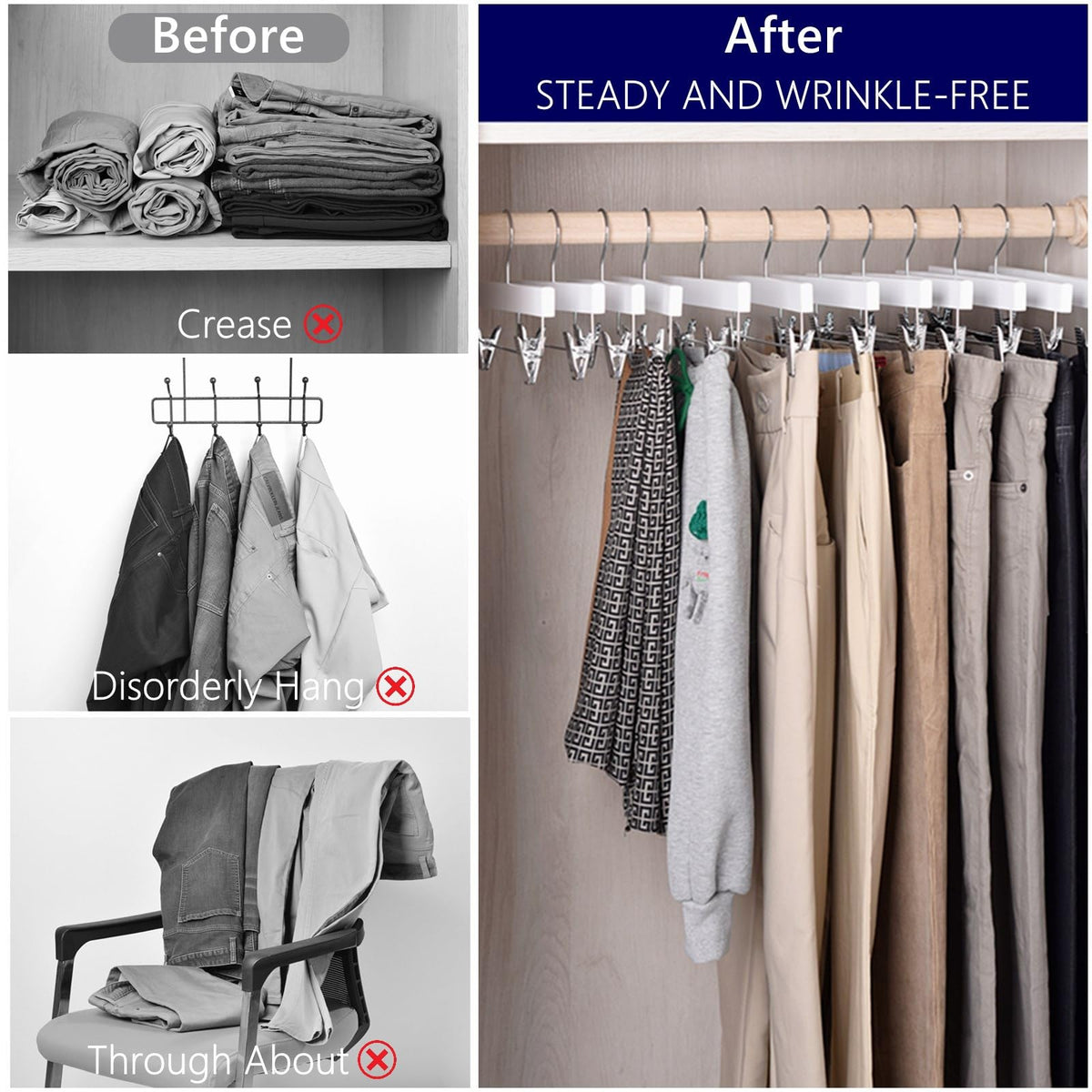Amber Home smooth burr-free white finish for gentle garment handling.