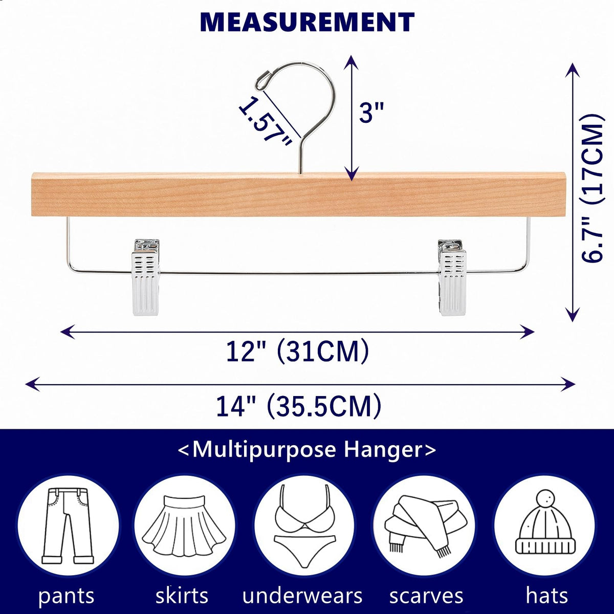 Amber Home smooth wood finish pants hanger showcases a polished surface for gentle fabrics.